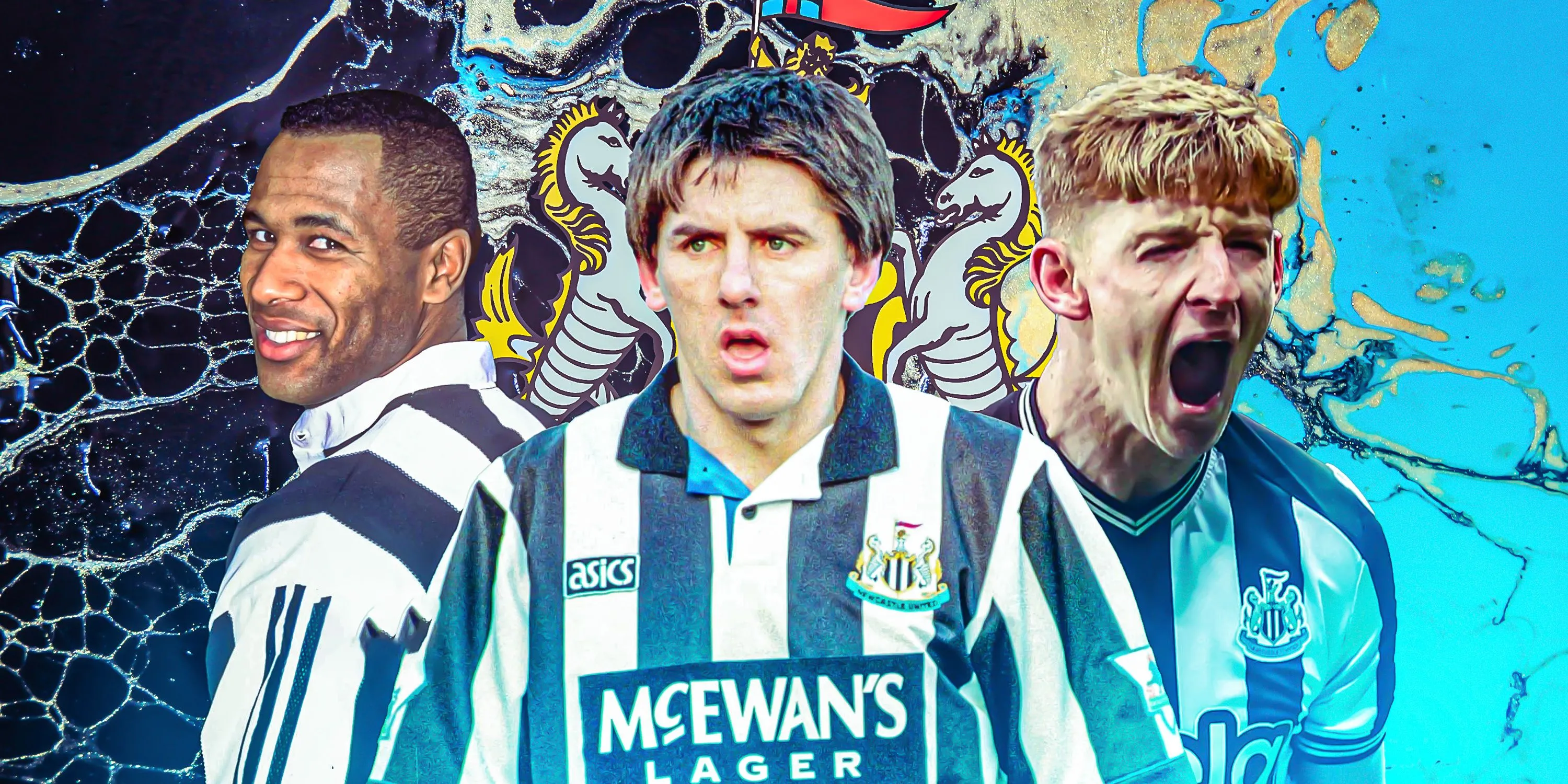 Les Ferdinand bên cạnh những cầu thủ khác của Newcastle thập niên 90